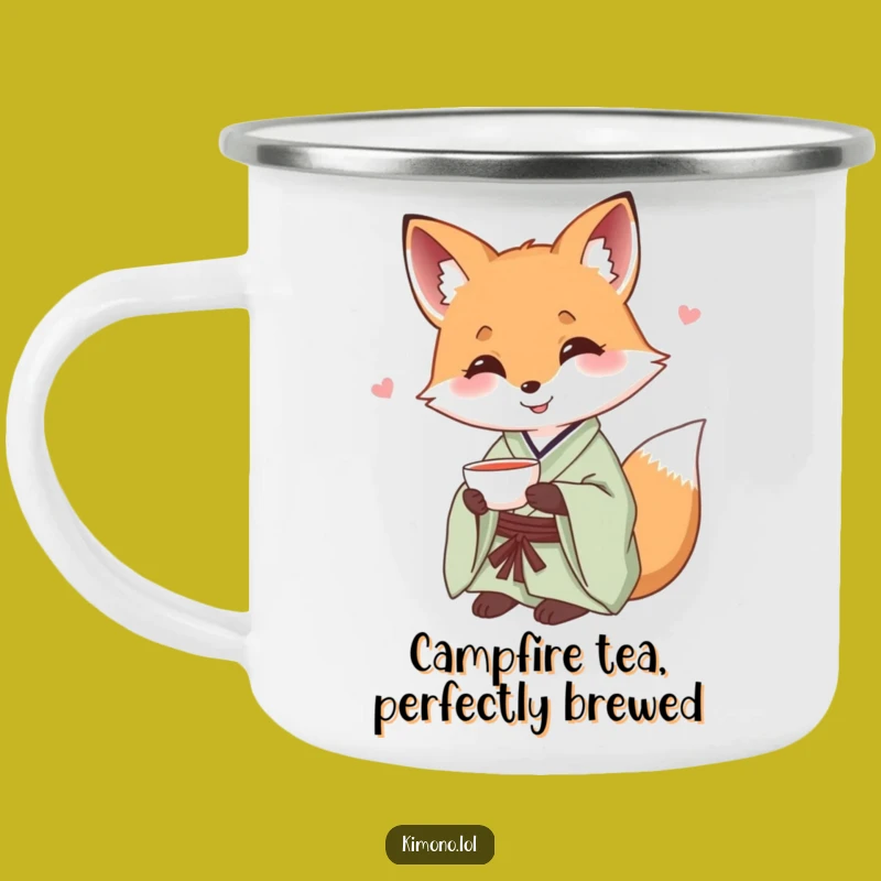 Funny Fox Kimono Camping Mug: Serene Sips Outdoors, Humorous Adventure Gift