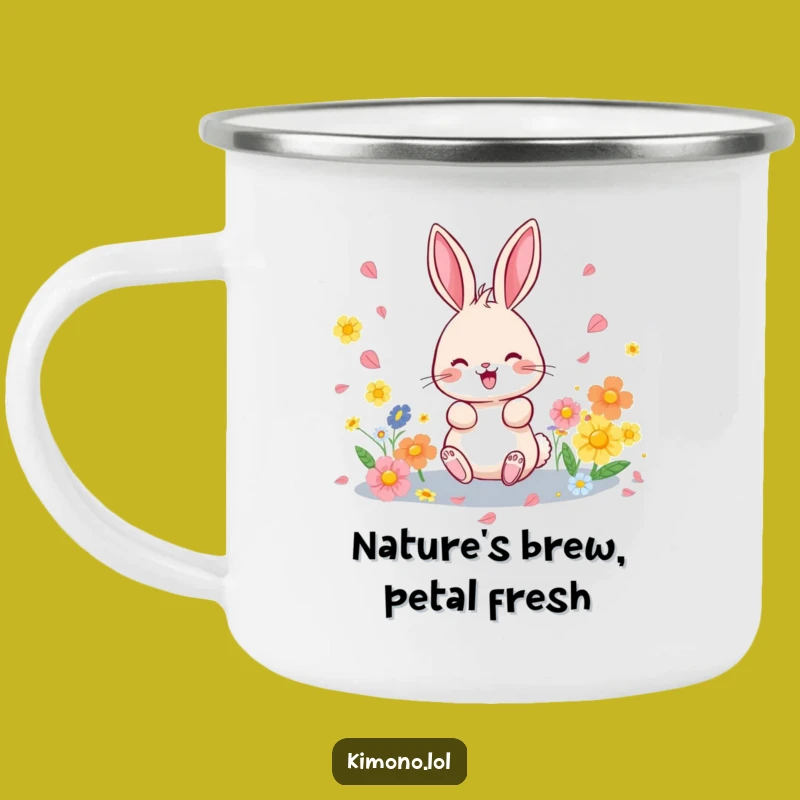 Funny Bunny Petal Camping Mug: Adventure-Ready Outdoor Coffee Cup Gift
