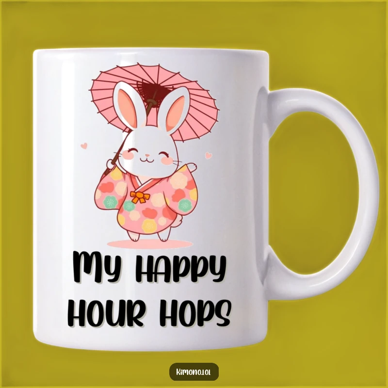 Funny Rabbit Dancing Kimono Mug: Adorable Japanese Art Gift for Animal Lovers