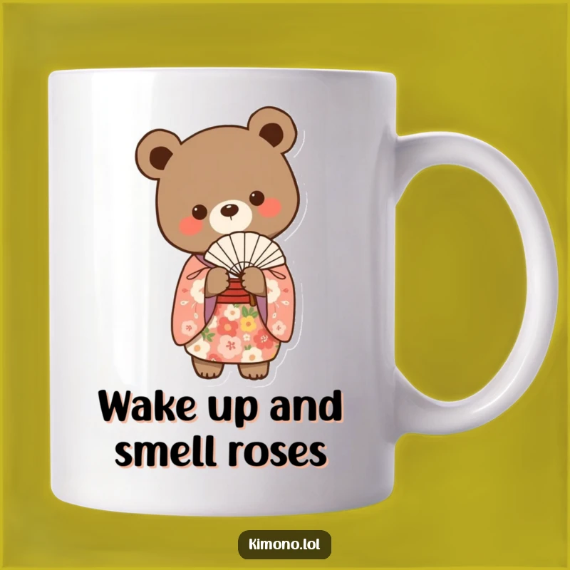 Funny Bear Kimono Mug: Elegant Floral Design, Graceful Gift for Animal Lovers