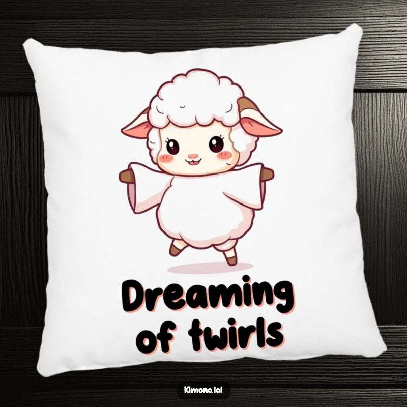 Funny pillow with a fluffy sheep twirling with a flowing sleeve, offering soft comfort and a humorous decorative accent.