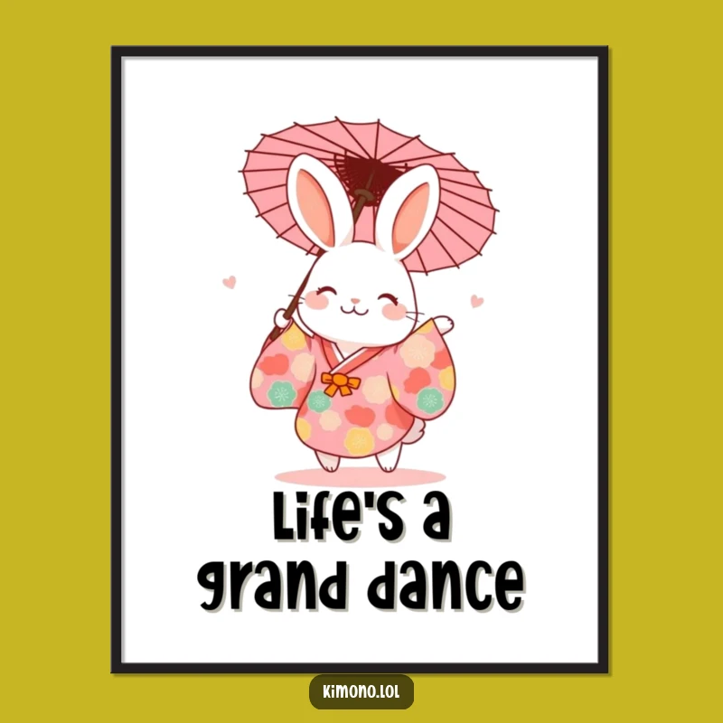 Funny Rabbit Dancing Kimono Digital Print: Instant Joyful Art, Humorous Decor Gift