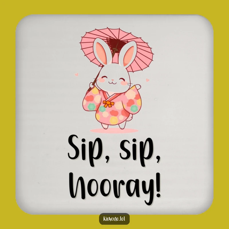 Funny Rabbit Dancing Kimono Coaster: Protect Surfaces with Humorous Art