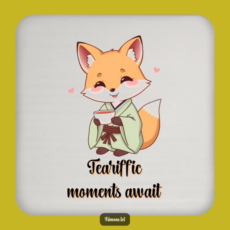 Funny Fox Kimono Coaster: Tea Time Protection, Humorous Gift