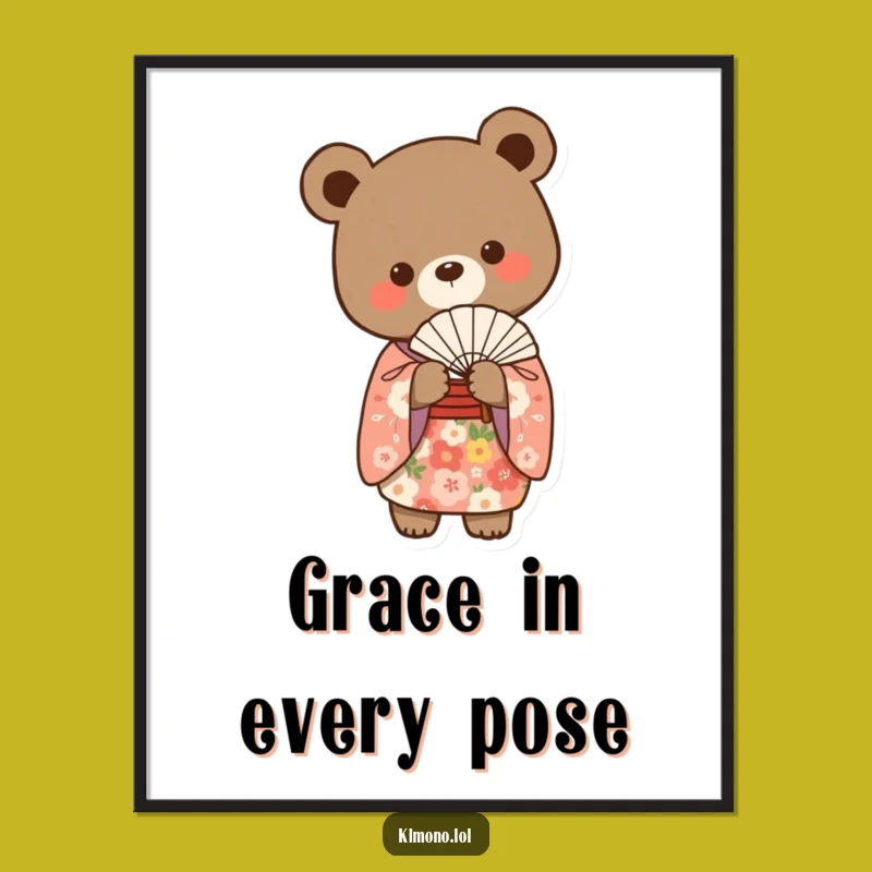 Funny Bear Floral Kimono Poster: Elegant Art Print, Humorous Wall Decor Gift