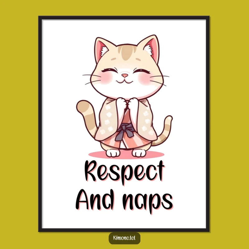 Funny Cat Kimono Poster: Energetic Bow Art, Humorous Wall Decor Gift