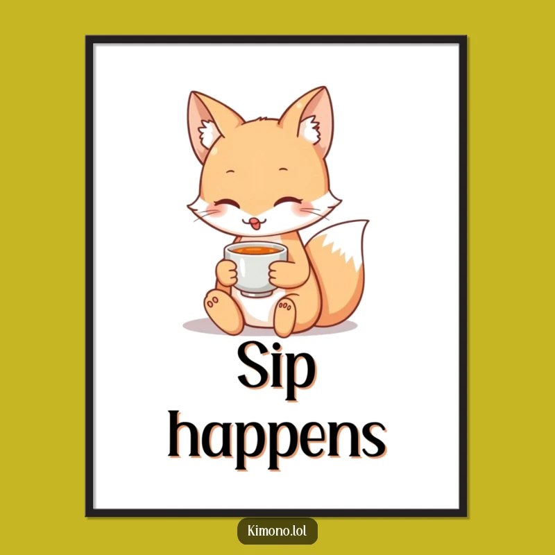 Funny Fox Tea Art Poster: Serene Woodland Decor Gift Idea