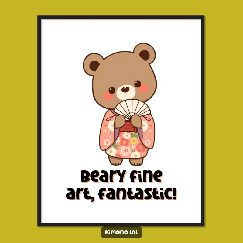 Free Printable Wall Art: Bear Kimono Fan - Elegant Downloadable Decor