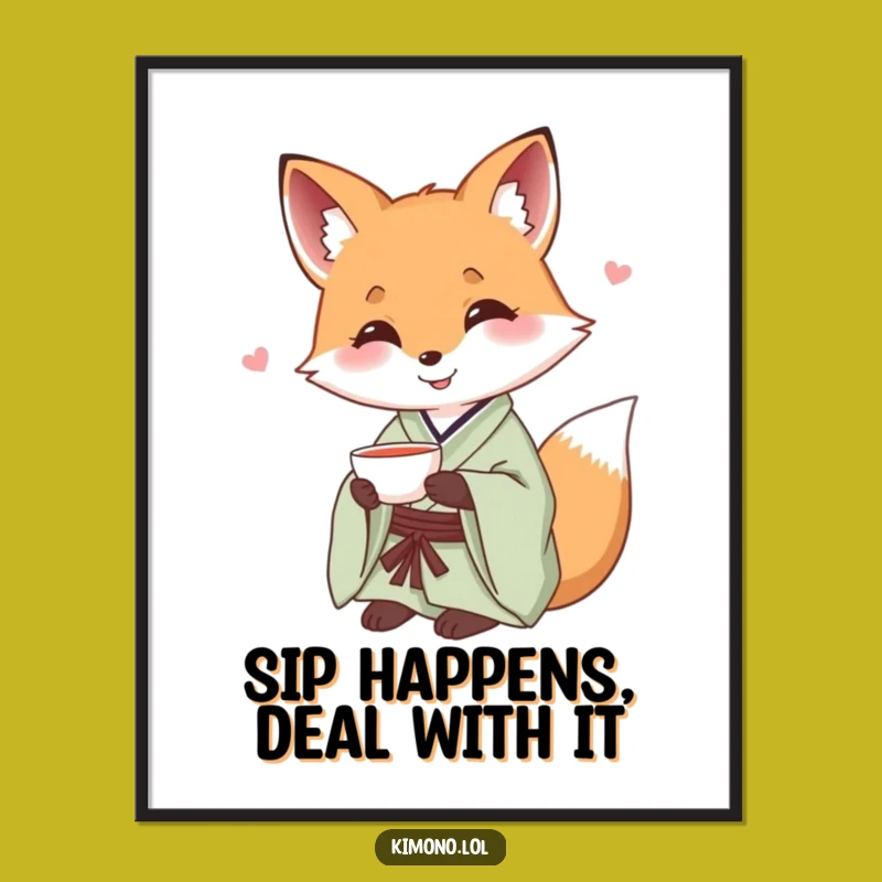 Free Printable Wall Art: Fox Teacup Kimono - Cozy Downloadable Decor