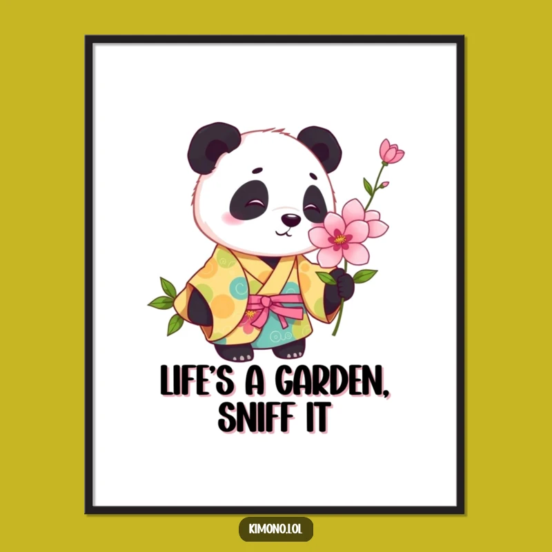 Free Printable Wall Art: Panda Flower Kimono - Whimsical Downloadable Decor