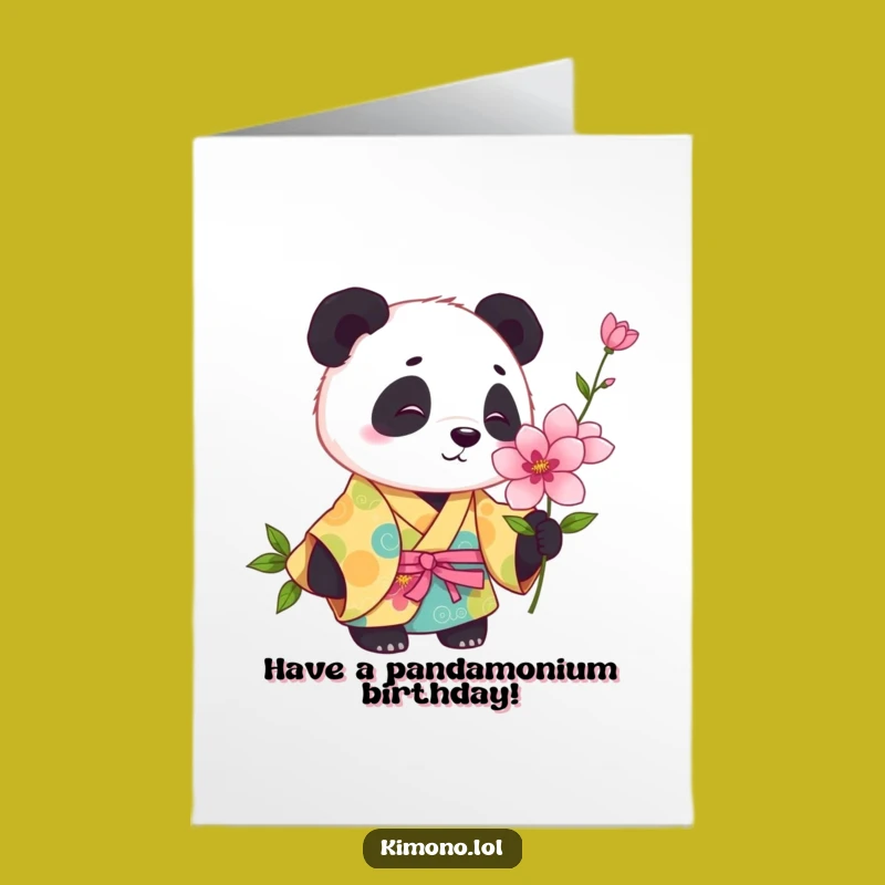 Free Printable Funny Birthday Card: Panda Flower Kimono - Cute Downloadable Gift