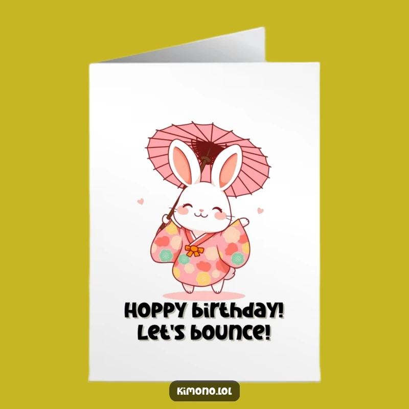 Free Printable Funny Birthday Card: Dancing Rabbit Kimono - Hilarious Downloadable Gift