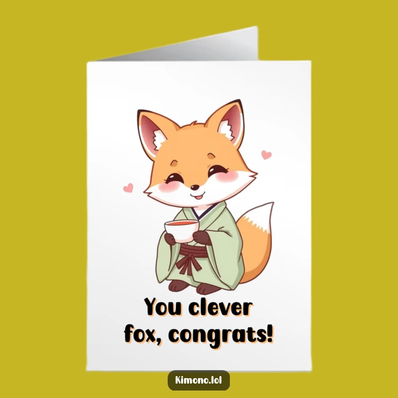 Free Printable Congrats Card: Fox Teacup Kimono - Welcoming Downloadable Gift
