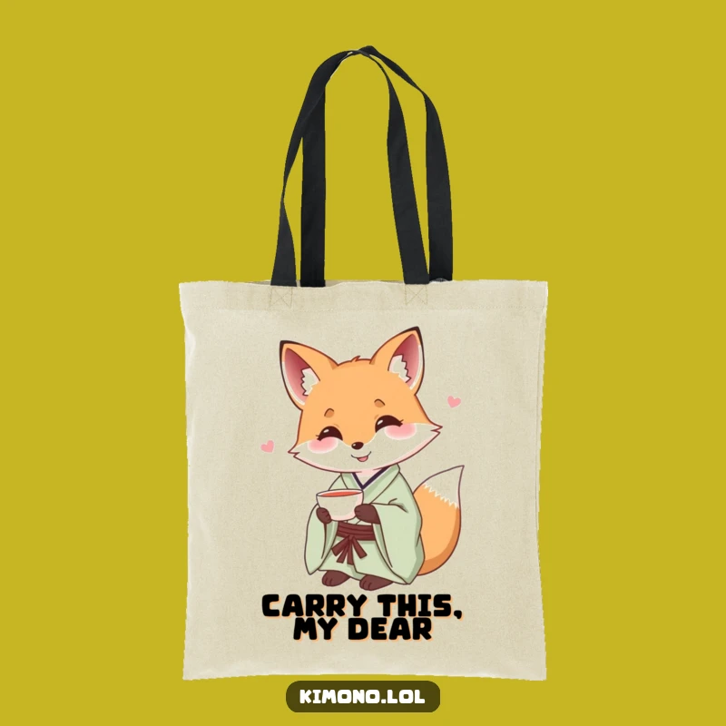 Funny Fox Kimono Tote Bag: Tea Offering Style, Humorous Carryall Gift